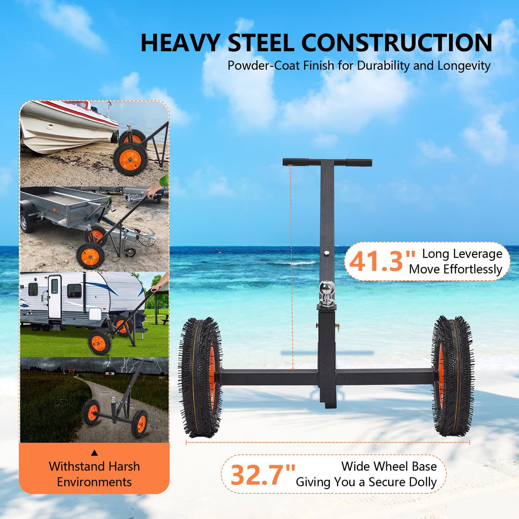 Garvee Adjustable Trailer Dolly, 600lbs Load Capacity, Carbon Steel Trailer Mover with 19'' Height, 16" Pneumatic Tires for Moving Boat Trailers/Utility/RV/Cargo Trailers