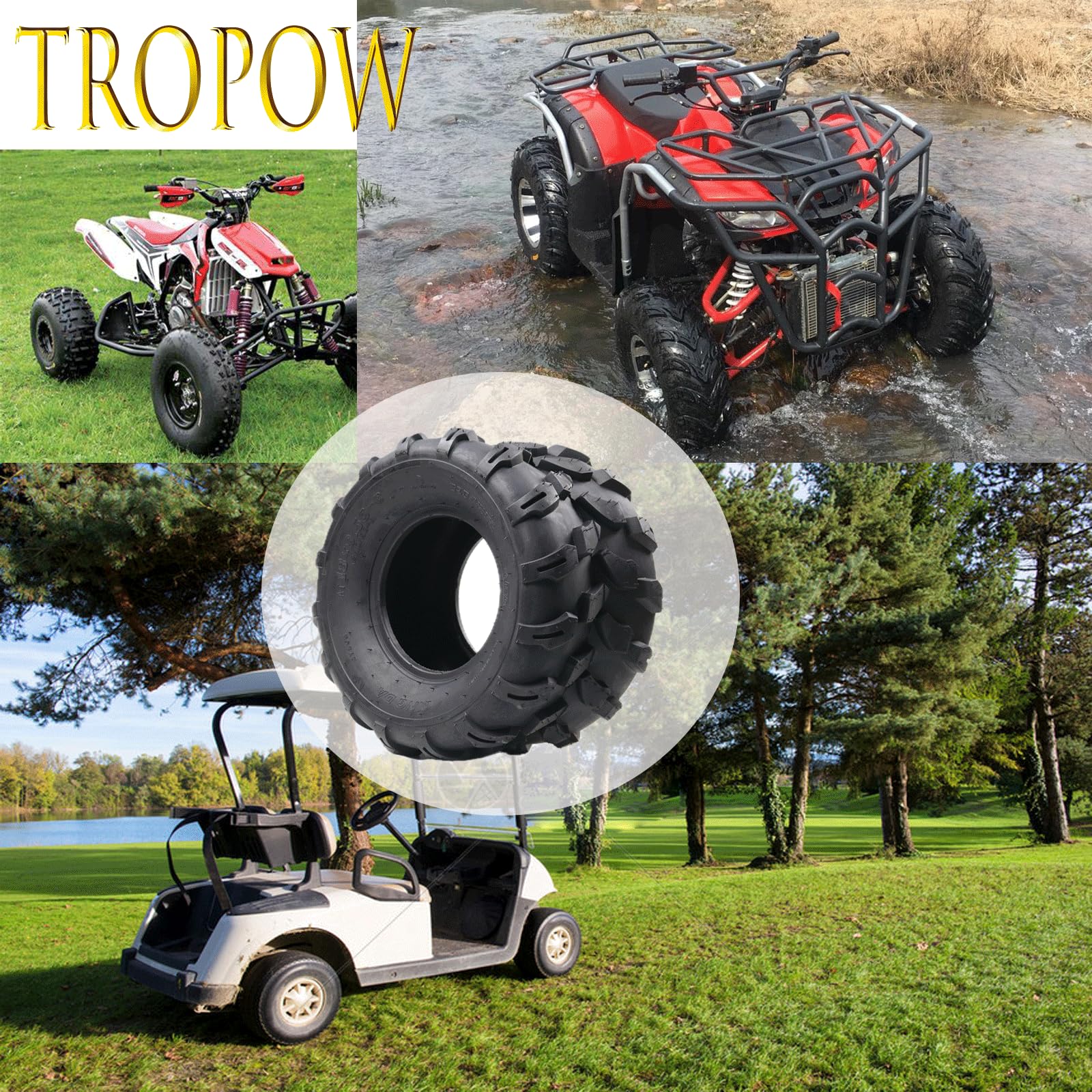 Garvee Set of 4 ATV UTV All-Terrain Tires 19X7-8 Front 18X9.5-8 Rear 4-Ply Tubeless Black