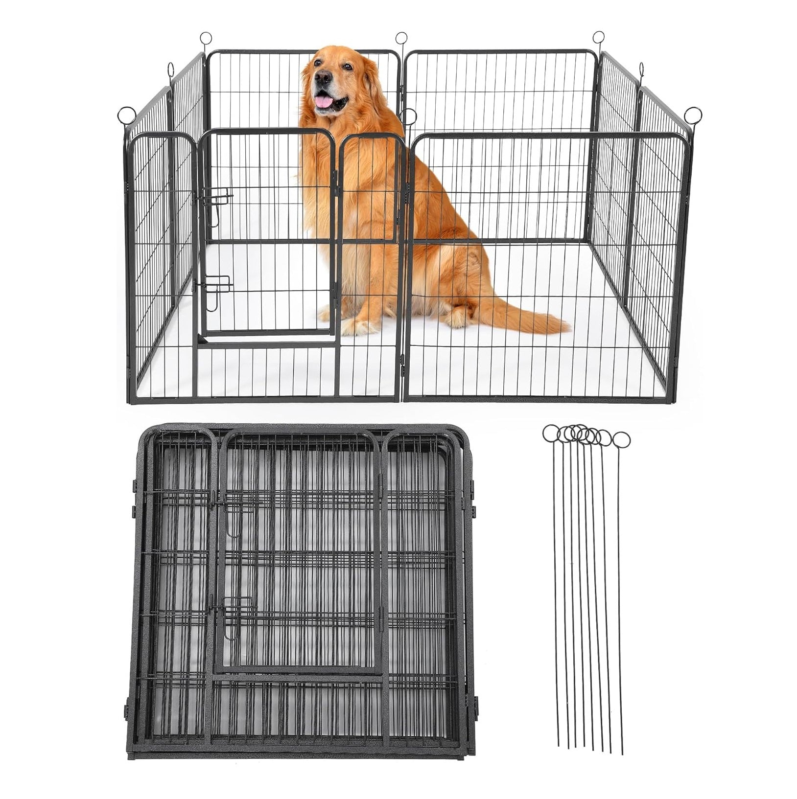 Garvee Outdoor Dog Playpen, Heavy Duty Metal Pet Exercise Pen, Metal Dog Fence with Gate, Pet Fence for Large/Small Dogs, Portable Dog Fence for RV Camping, Yard, Garden,32 Inch, 8 Panels