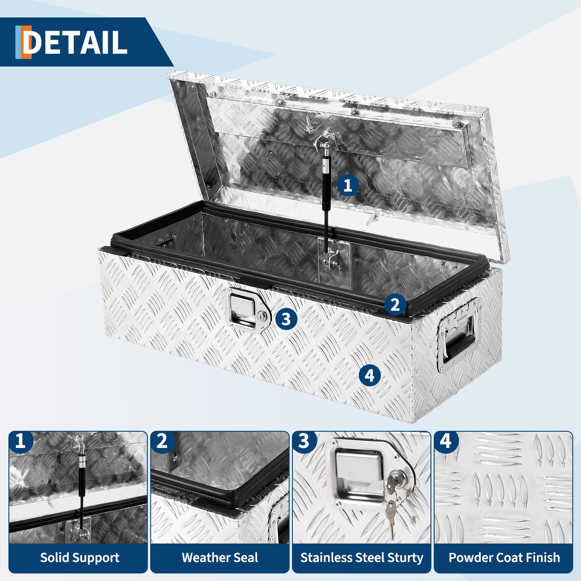 Garvee 30X13 Inch Truck Bed Tool Box, Heavy-Duty Aluminum Diamond Plate Storage Chest, Waterproof with Lock, for Trucks, Trailers, RVs, and Warehouses, Silver