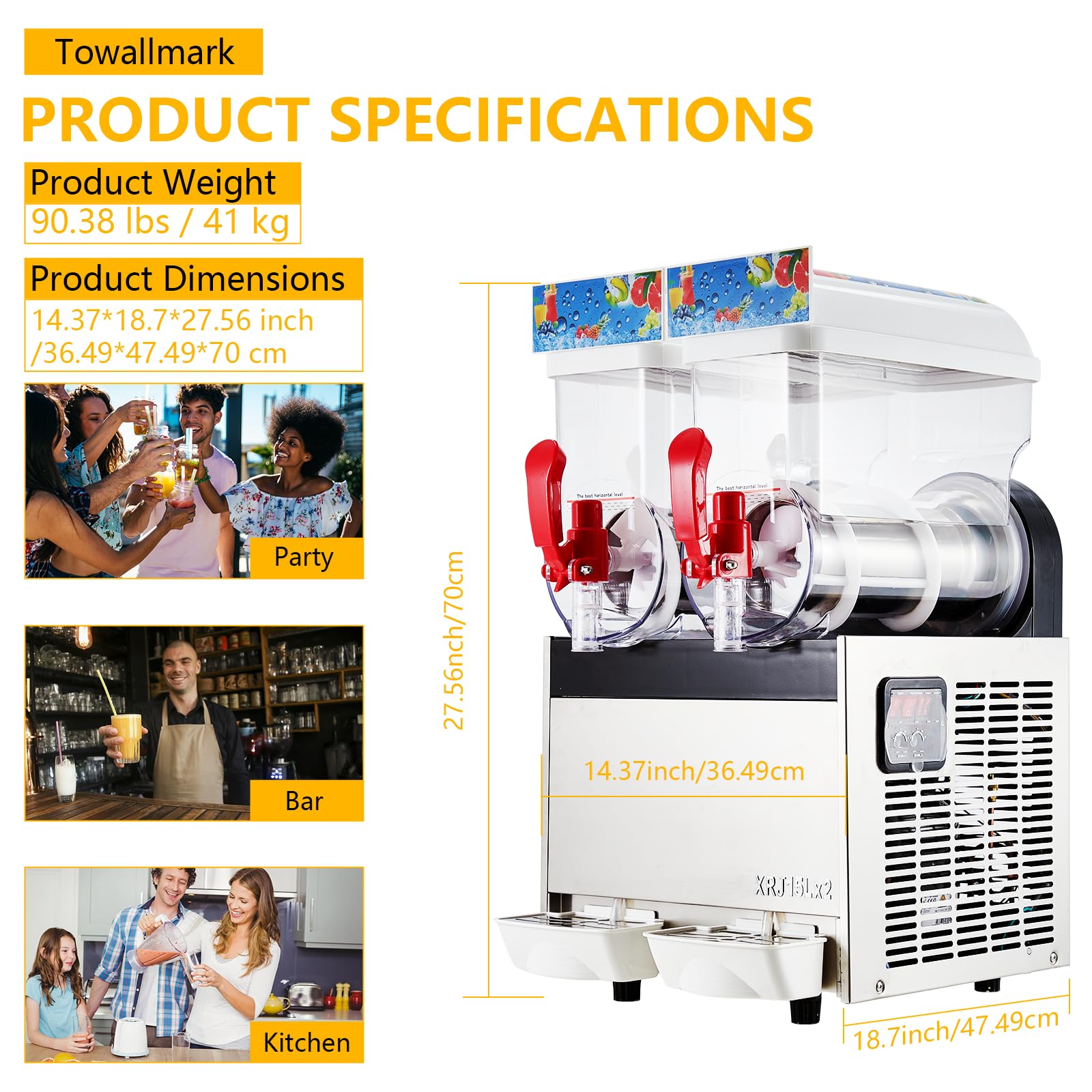 Garvee 15Lx2/7.92 Gals Commercial Slushy Machine Margarita Machine 500W Frozen Drink Machine Food-Grade PC Tanks for Restaurants Bars Pool Parties