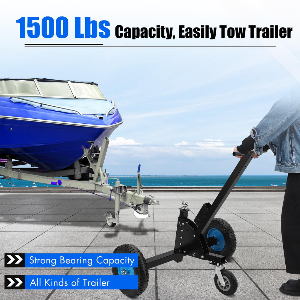 Garvee Adjustable Trailer Dolly 1500 lbs Load Capacity, Utility Trailer Mover Dolly with Adjustable Height & 2 Inch Ball,Pneumatic Tires & 3 Universal Wheel, Carbon Steel Trailer, Multiple-uses