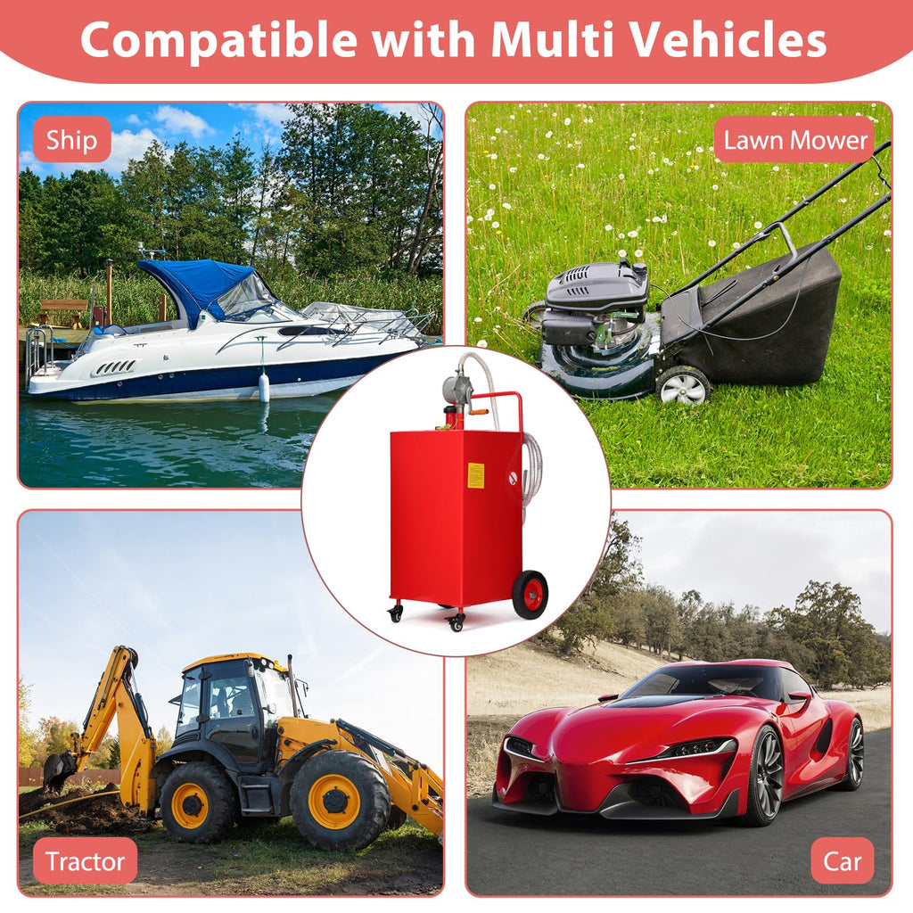 Garvee 50 Gal Fuel Caddy With Manual Pump Heavy Duty Gasoline Diesel Transfer Tank On Wheels Red