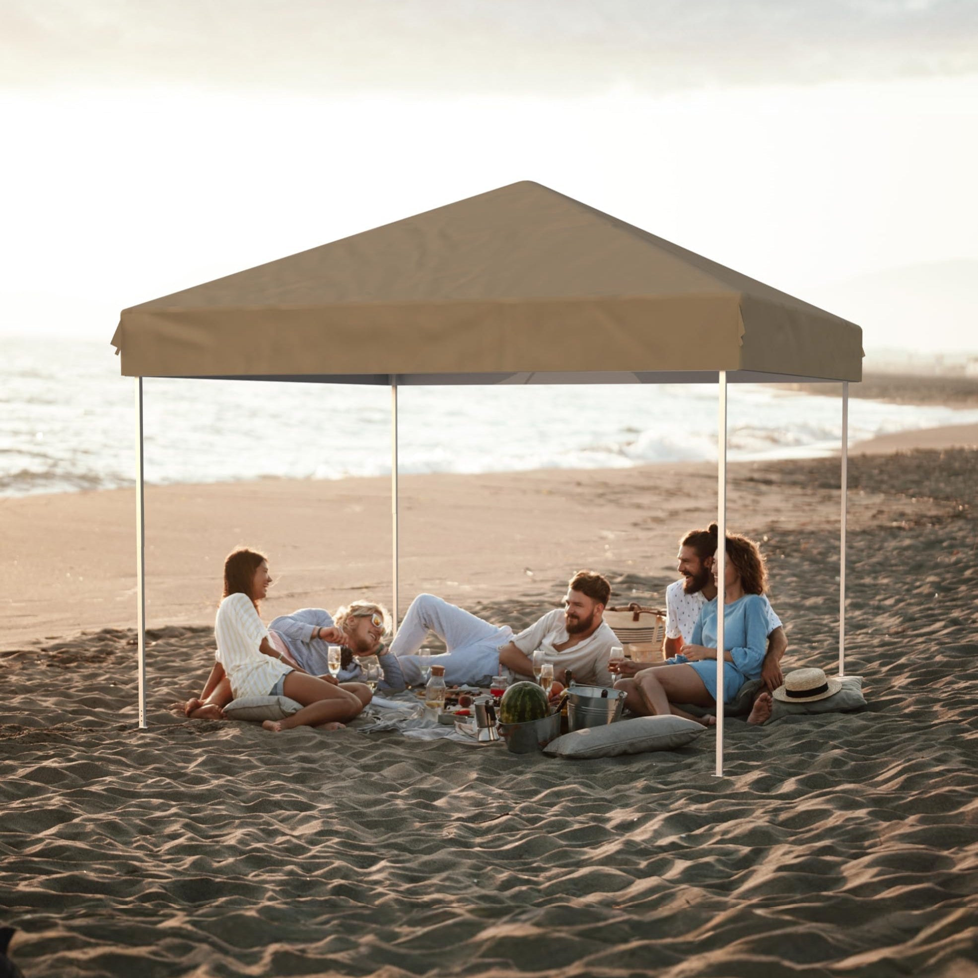 Garvee 10' X 10' Pop Up Canopy, Waterproof & UV Resistant Commercial Instant Craft Fair Canopy Tent Outdoor Events Instant Shelter for Farmer Market, Party, Event, Patio, Khaki