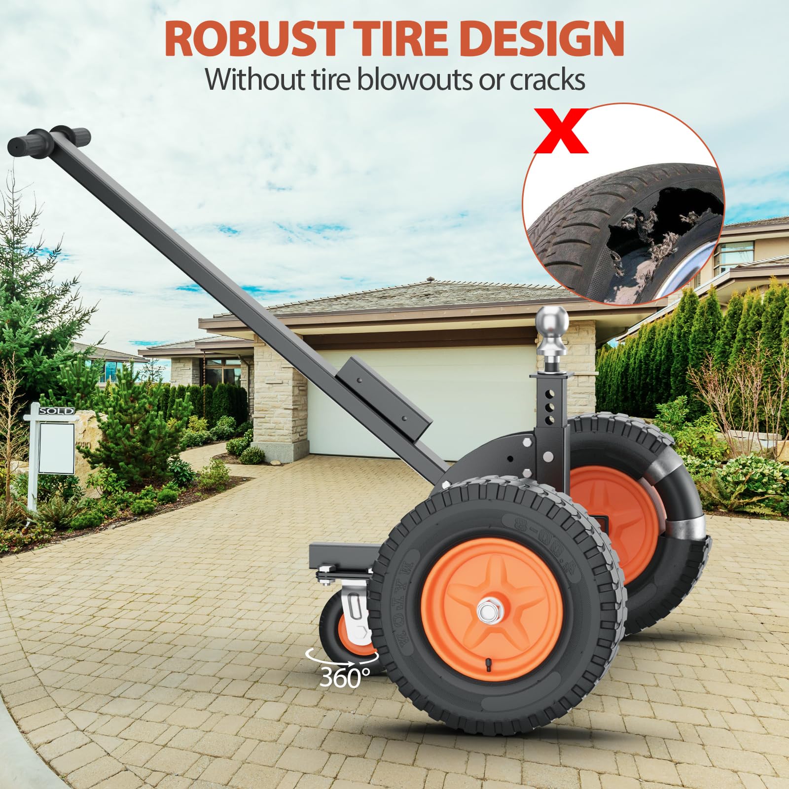 Garvee 2 in 1 Trailer Dolly, 1500 lbs Tongue Weight Capacity, Trailer Mover with 24" - 35" Adjustable Height, 2" Hitch Ball & 16" Pneumatic Tires & Universal Wheel, for RV Trailer Boat Moving