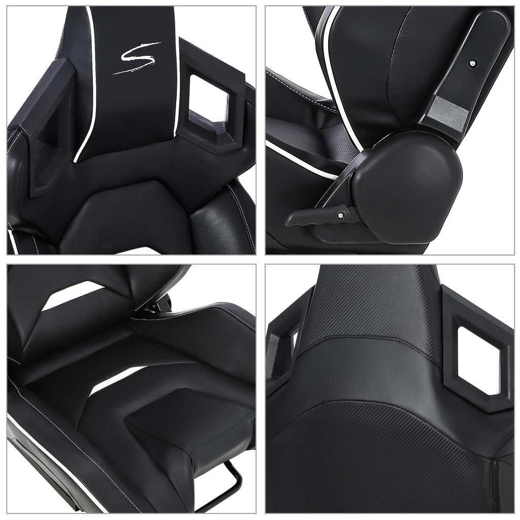 Garvee Universal Racing Seats with 2 Sliders,Adjustable PU & Carbon Leather Seats Automatic Sport Seats,Reclinable Bucket Seats for Cars,1 Pair Driver(Black, 23.6"×19.7"×37.4")