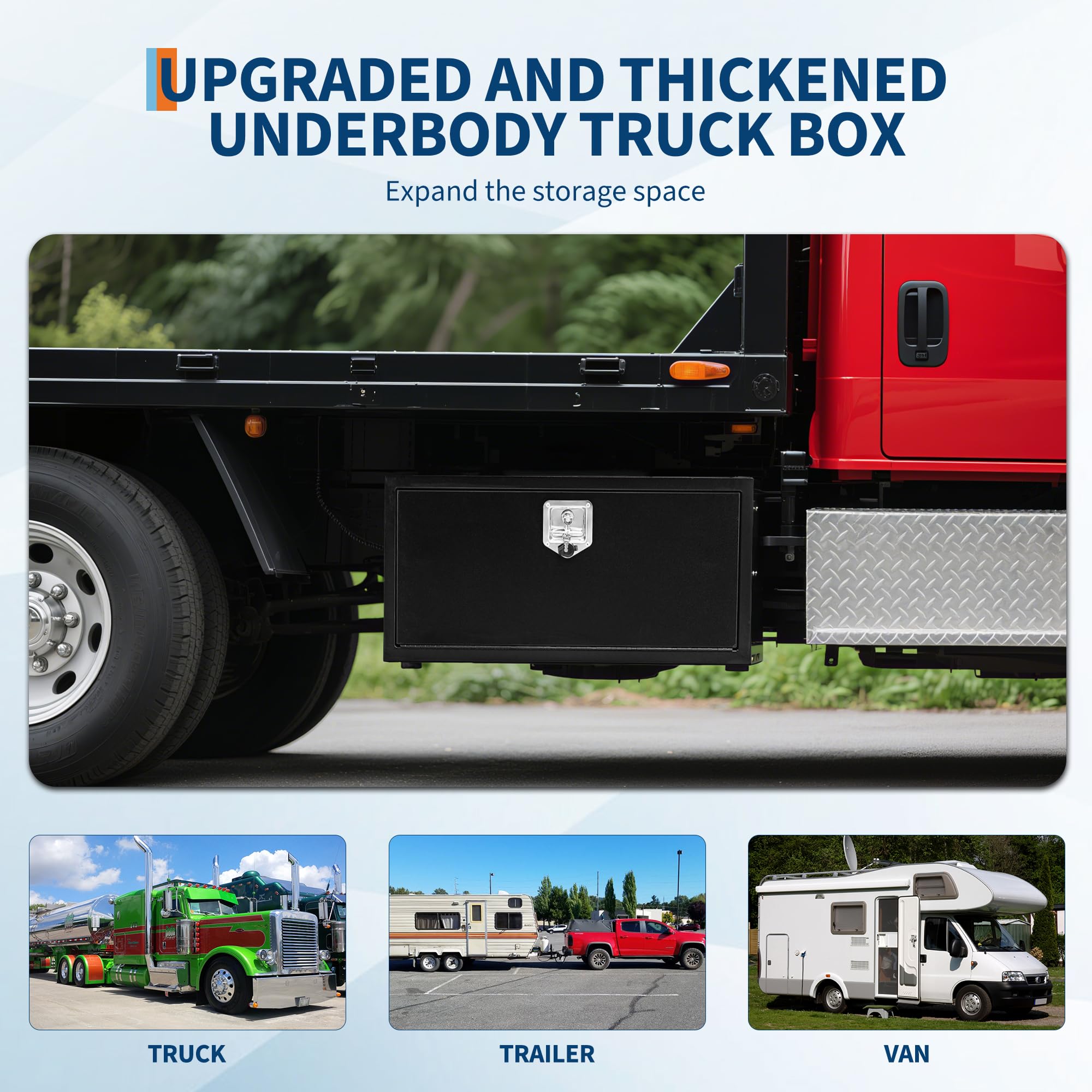 Garvee 30'' Underbody Truck Box Steel Storage Tool Box with Lock for Pickup, Truck Bed, RV, Trailer, 30x18x18, Black