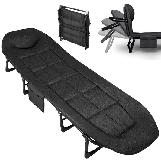Garvee 79" Portable Folding Bed With Cushion And Pillow, Camping Cot For Adults, Lightweight, Black
