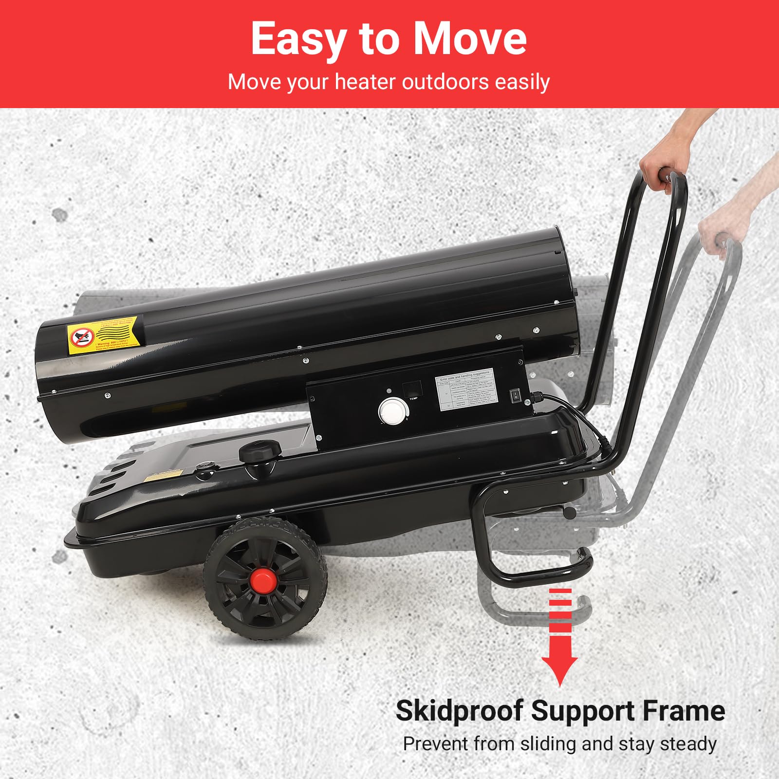 Garvee 220,000 BTU Forced Air Kerosene Diesel Heater, 120V 52L Tank, Thermostat, 1100m³/h Output, Handle, for Construction, Warehouse, Workshop, Black