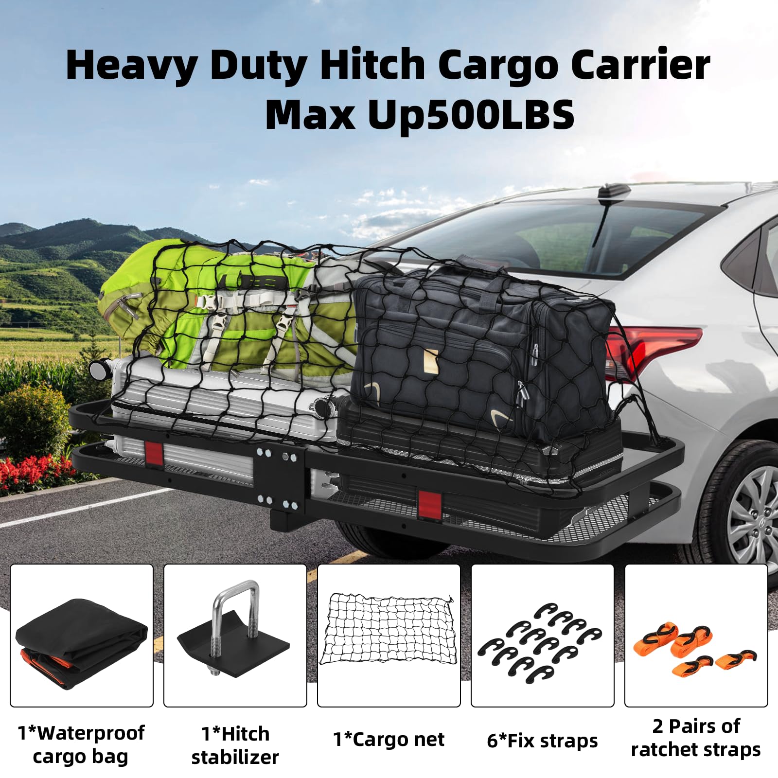 Garvee Heavy Duty Cargo Carrier 500 LBs Steel Construction Large Capacity Travel Safety