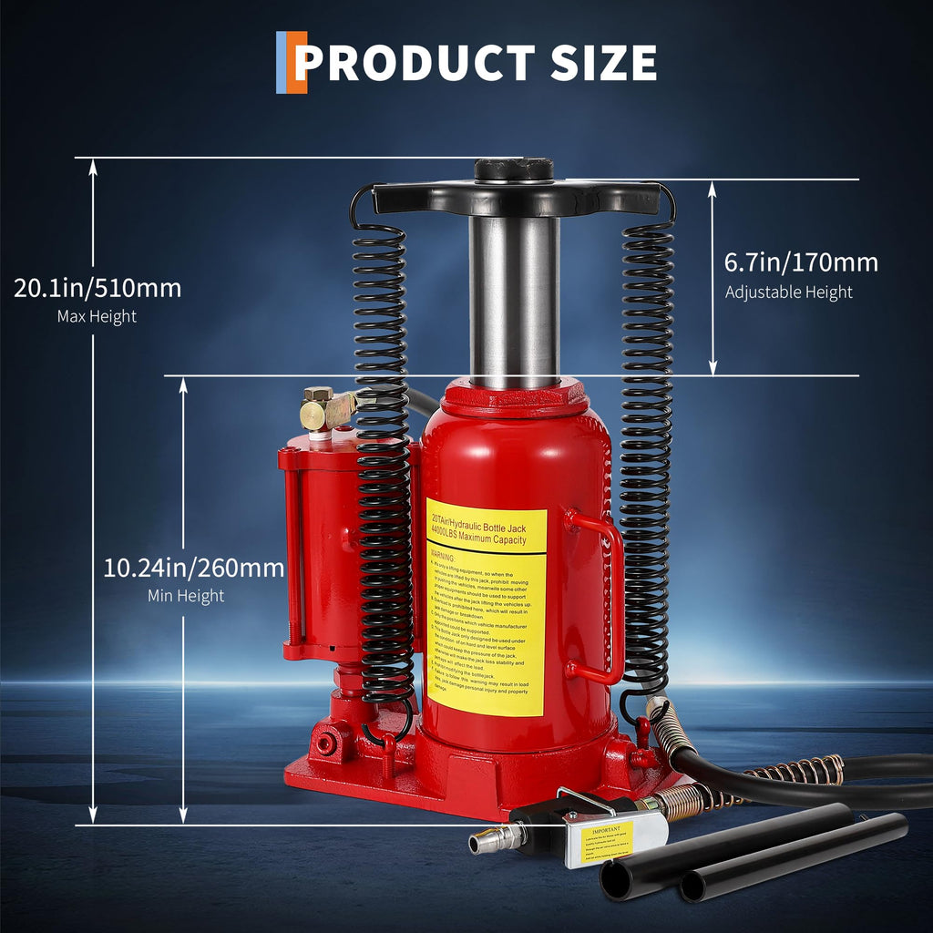 Garvee 20T Air Hydraulic Bottle Jack, Pneumatic Hydraulic All Welded, Heavy Duty Car Pickup Truck RV Lift, 40000 LBS, Red