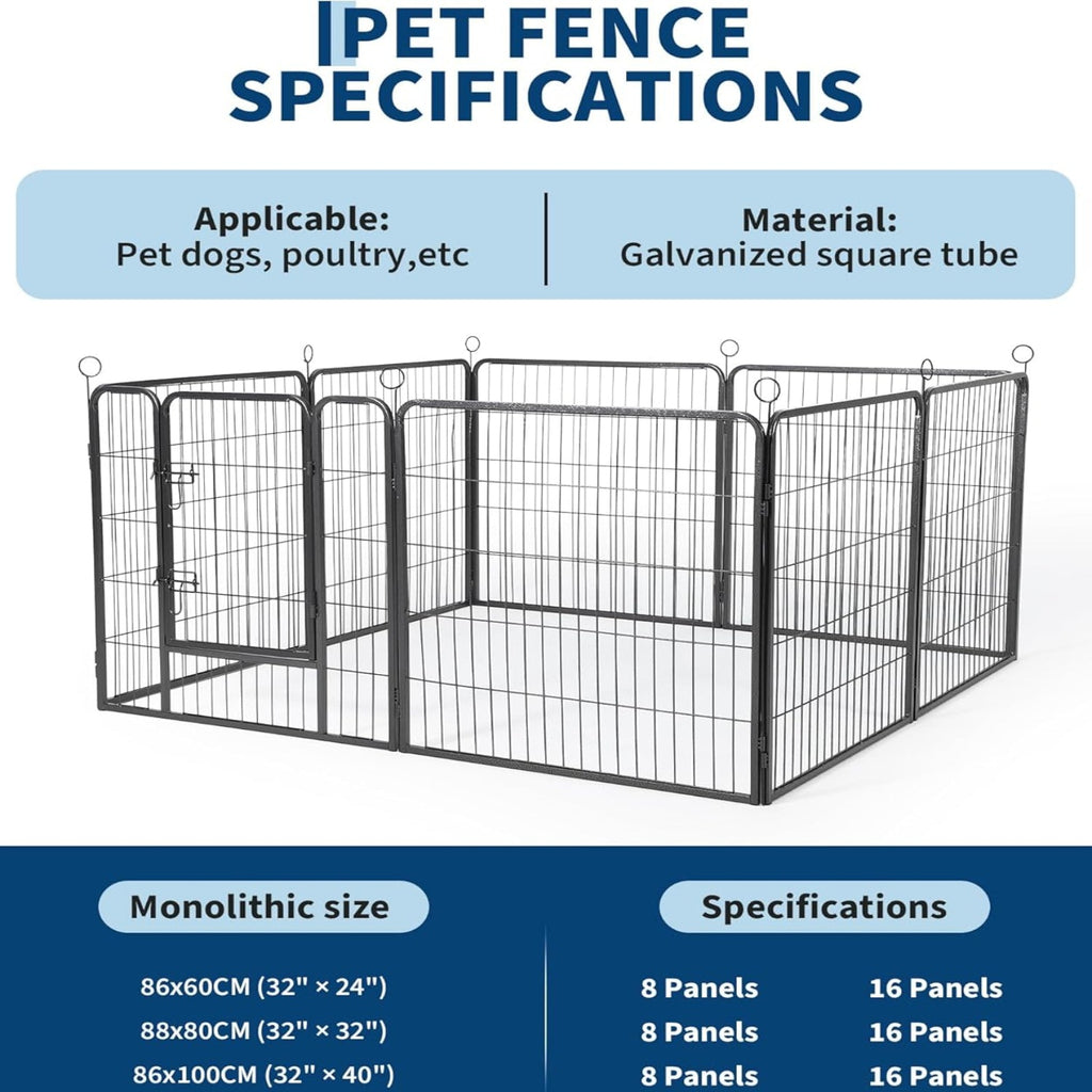 Garvee Outdoor Dog Playpen, Heavy Duty Metal Pet Exercise Pen, Metal Dog Fence with Gate, Pet Fence for Large/Small Dogs, Portable Dog Fence for RV Camping, Yard, Garden,32 Inch, 8 Panels