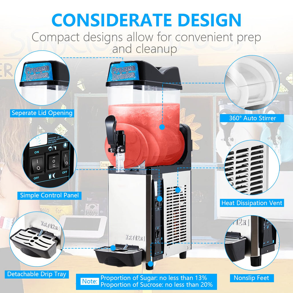 Garvee 12L Commercial Slushy Machine, 430W Compressor, 3.2 Gal Capacity, Food-Grade PC, Stainless Steel, Digital Control, Ideal for Restaurants, Bars, Pool Parties