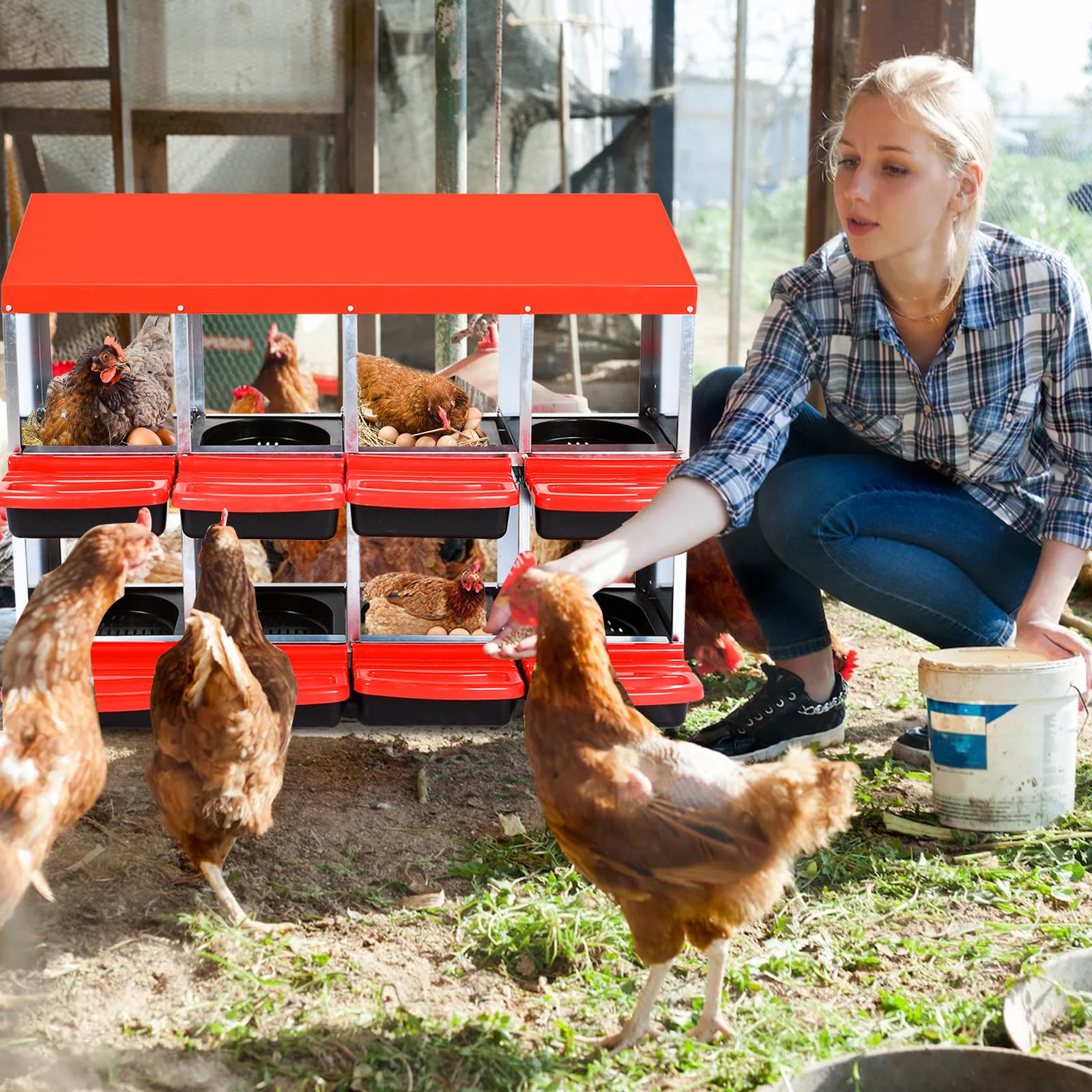 Garvee 10 Holes Nesting Boxes for Chickens, Chicken Coops for 6 Chickens Laying Eggs, 6 Compartments Chickens Egg Laying Nest Boxes, Galvanized Steel 6 Holes Chicken Cage for Hens