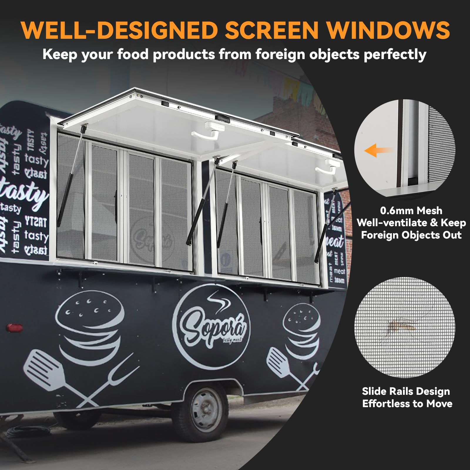 Garvee Concession Window, 53" x 33" Aluminum Alloy Concession Stand Serving Window Door with 4 Horizontal Sliding Screen Windows & Awning Door & Drag Hook, Serving Window for Food Trucks Concession Trailers