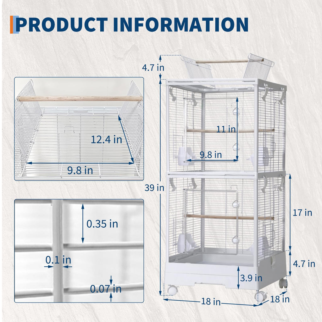 Garvee Small Bird Cage with Wheels, 40 Inch Parakeet Cage with Top Stand, 3 in 1 Bird Carrier for Small Birds, Green