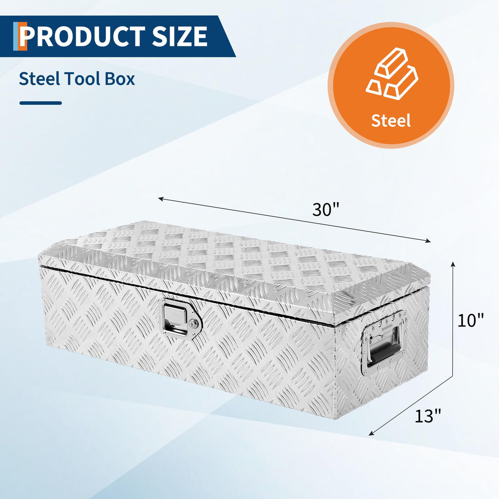 Garvee 30X13 Inch Truck Bed Tool Box, Heavy-Duty Aluminum Diamond Plate Storage Chest, Waterproof with Lock, for Trucks, Trailers, RVs, and Warehouses, Silver