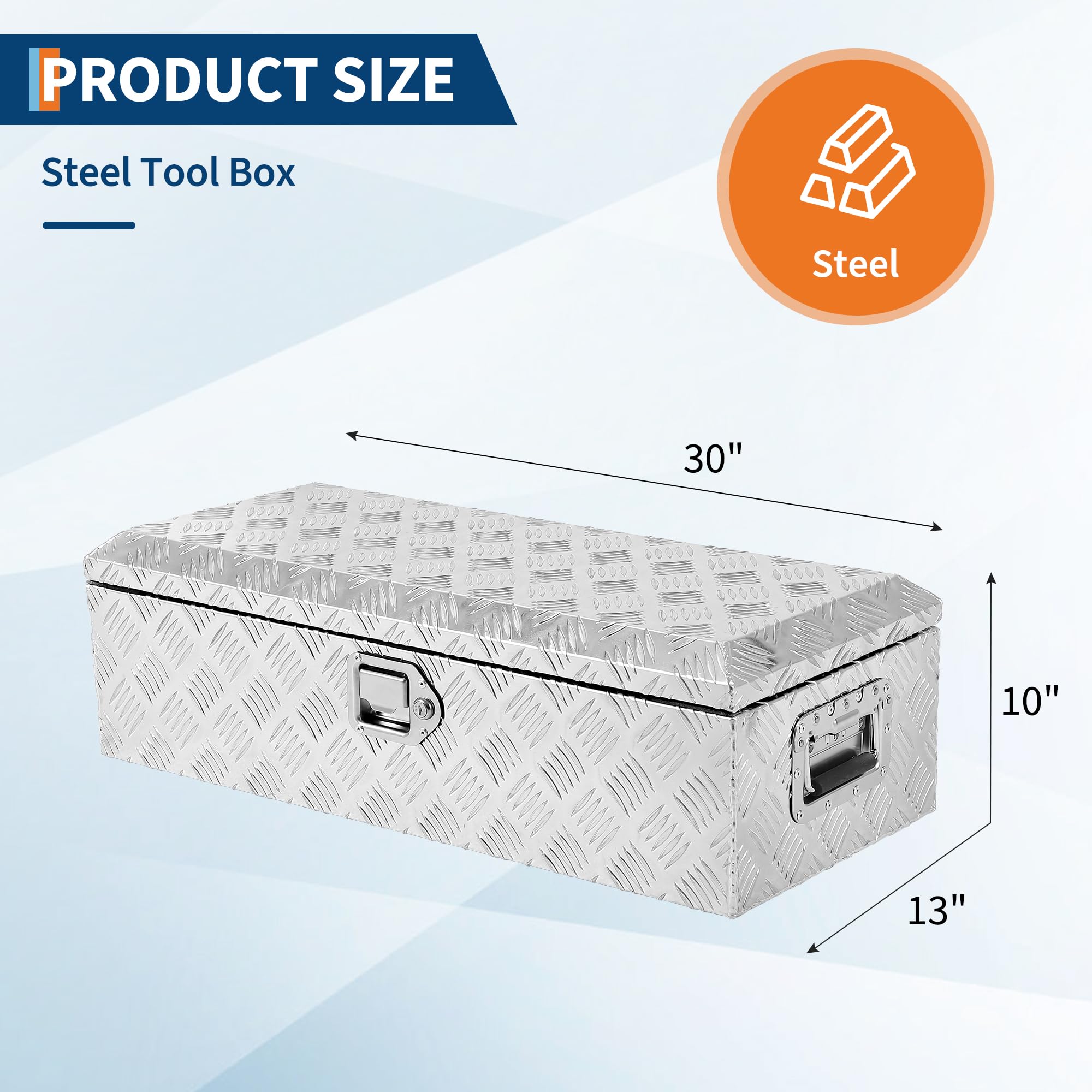 Garvee 30X13 Inch Truck Bed Tool Box, Heavy-Duty Aluminum Diamond Plate Storage Chest, Waterproof with Lock, for Trucks, Trailers, RVs, and Warehouses, Silver