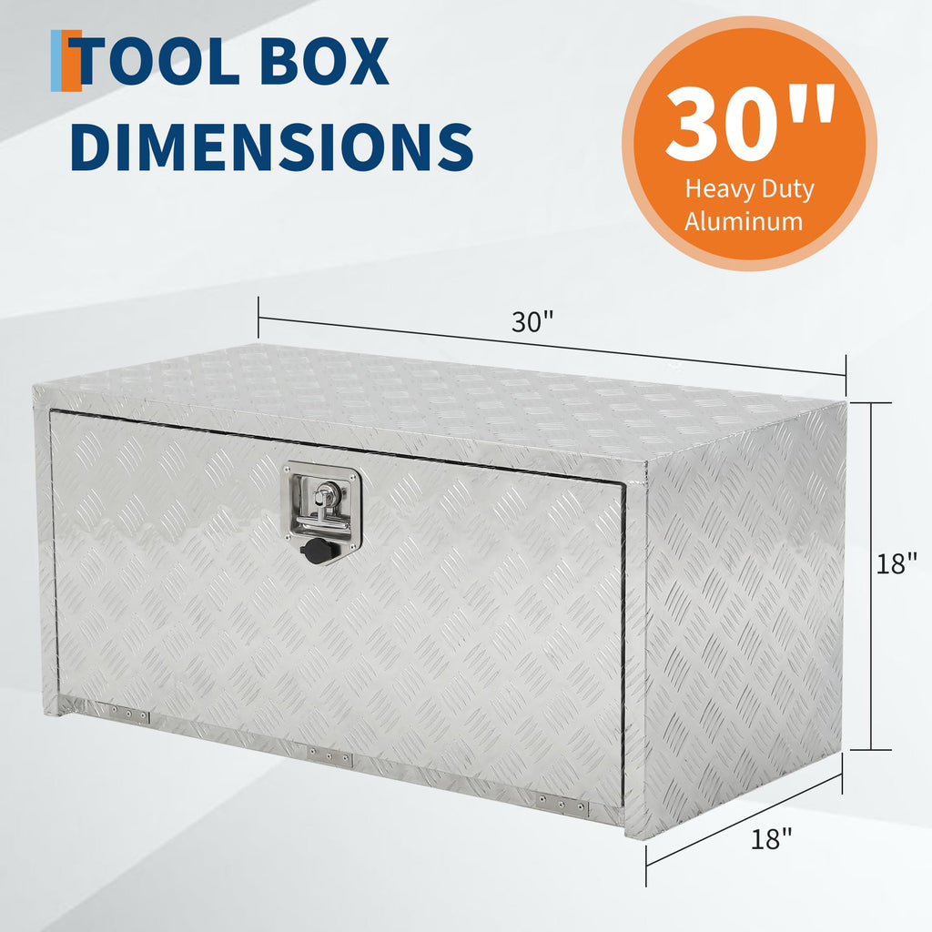 Garvee 30"X18" Heavy Duty Aluminum Underbody Tool Box, Waterproof Square Storage Chest for Pickup Truck Bed, RV Trailer, Silver
