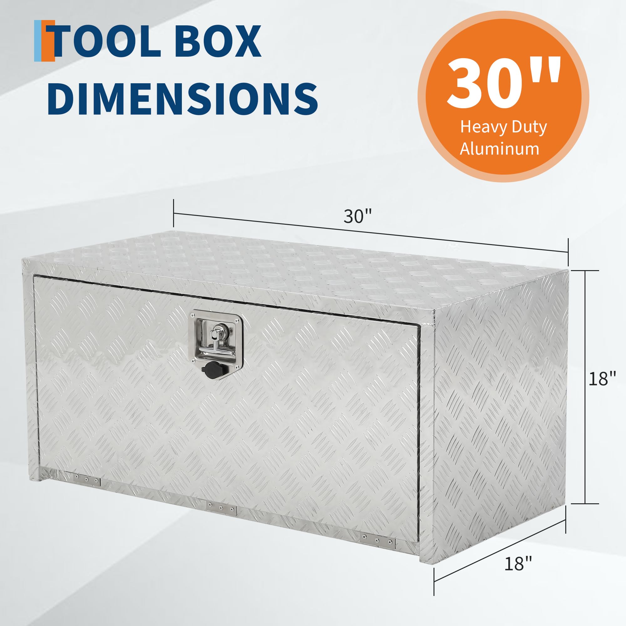 Garvee 30"X18" Heavy Duty Aluminum Underbody Tool Box, Waterproof Square Storage Chest for Pickup Truck Bed, RV Trailer, Silver