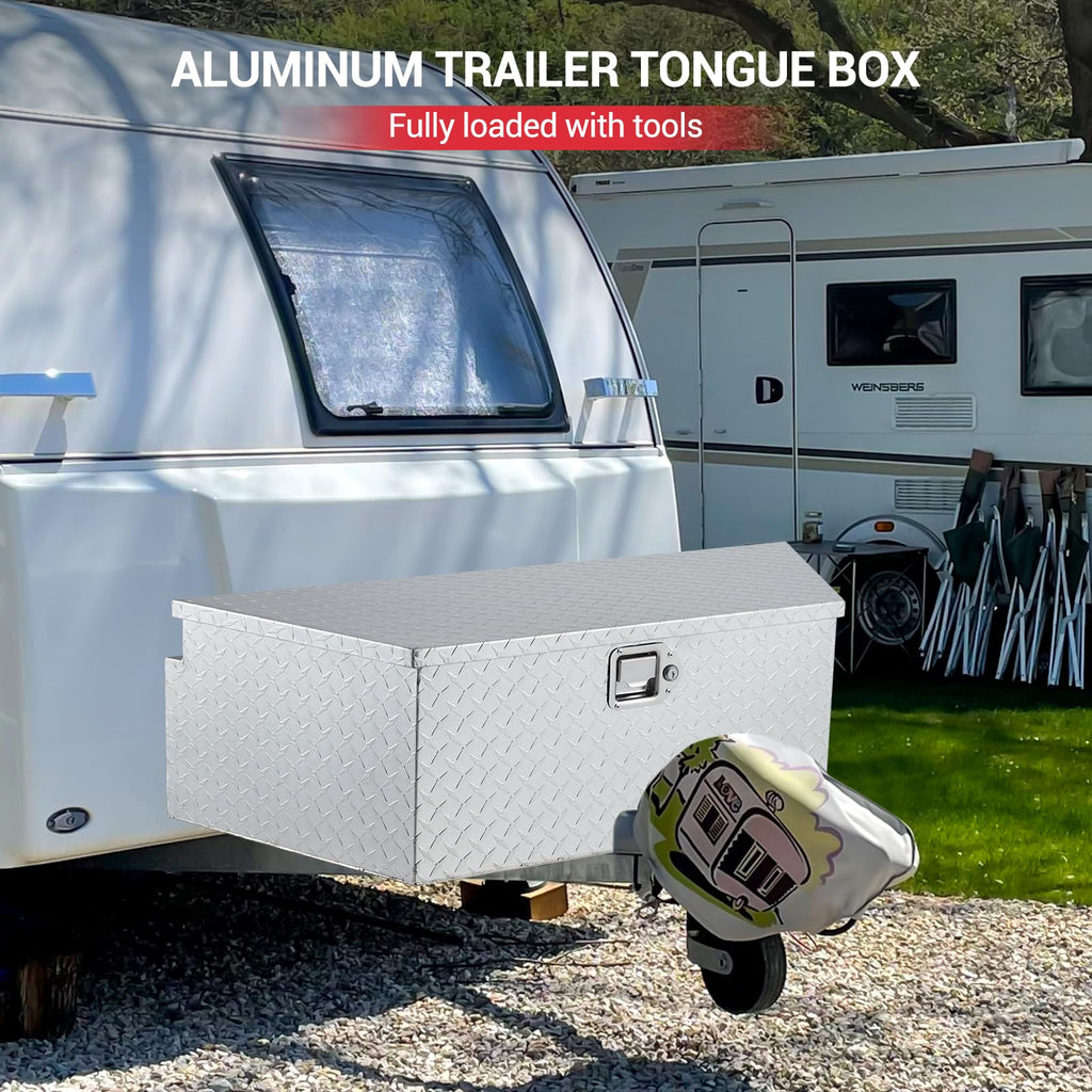 Garvee 39Inch Trailer Tongue Boxes,Heavy Duty Aluminum Trailer Tool Box With Lock and Keys,Diamond Plate Storage Box,Waterproof Trailer Box for Pick Up Truck Bed,RV Trailer