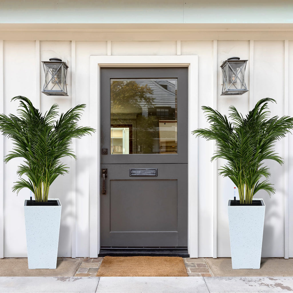 Garvee 21.6" Tall Rectangular Planters Set of 2 Large Modern Plant Pots with Drainage Holes＆Water Level Monitor＆Wheels Outdoor and Indoor for Patio, Porch, Living Room, or Home Office,White and Black Dots