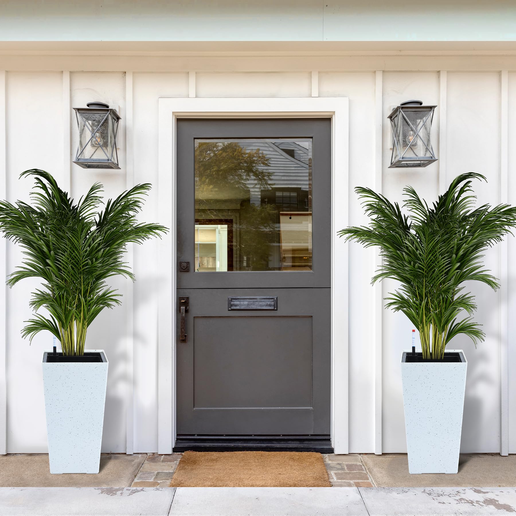 Garvee 21.6" Tall Rectangular Planters Set of 2 Large Modern Plant Pots with Drainage Holes＆Water Level Monitor＆Wheels Outdoor and Indoor for Patio, Porch, Living Room, or Home Office,White and Black Dots