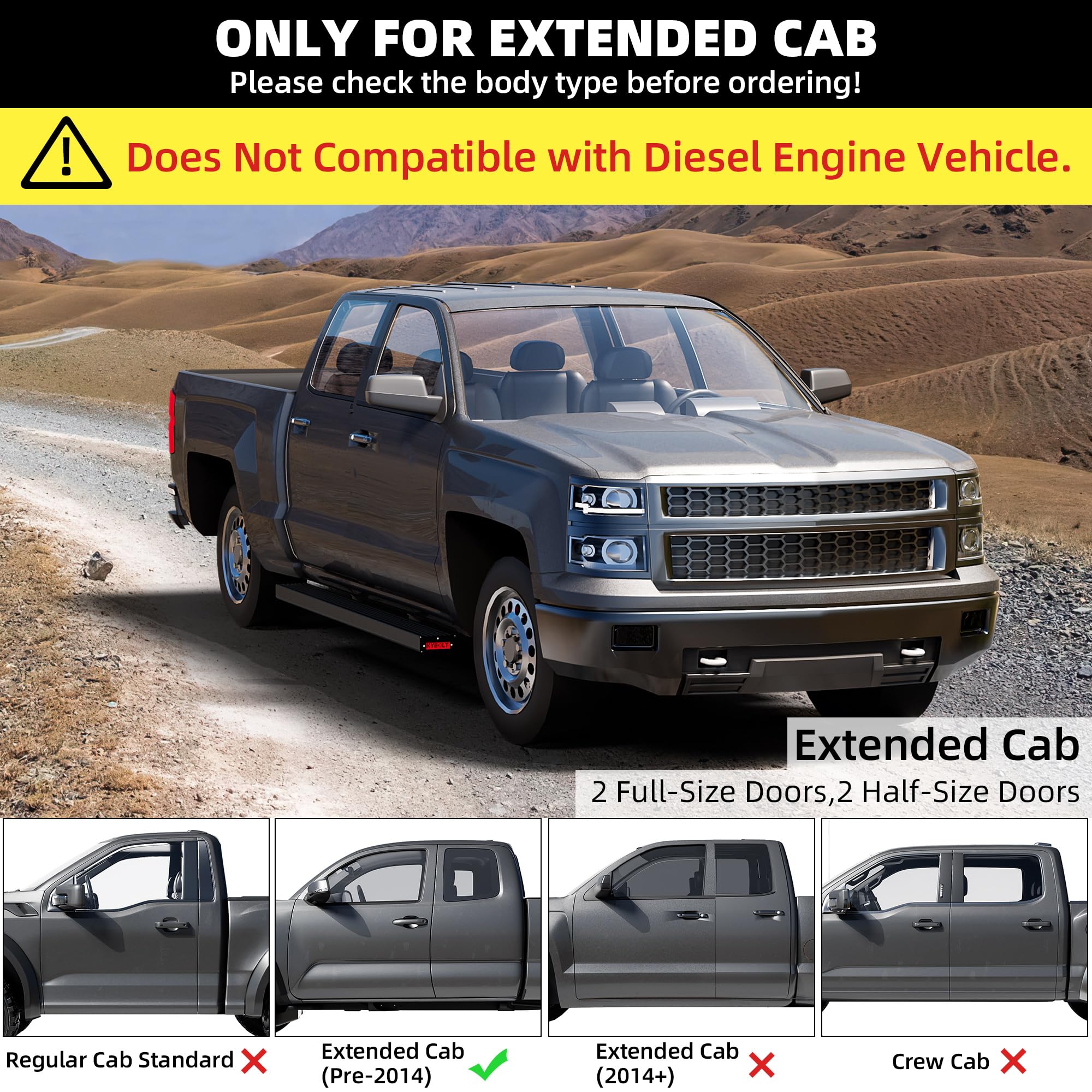 Garvee Running Boards [6.5 Inches] Compatible with 2007-2018 Chevy Silverado/GMC Sierra 1500, 2007-2019 2500HD 3500HD,2019 Sierra 1500 Limited Double/Extended Cab Aluminum Side Steps Nerf Bars