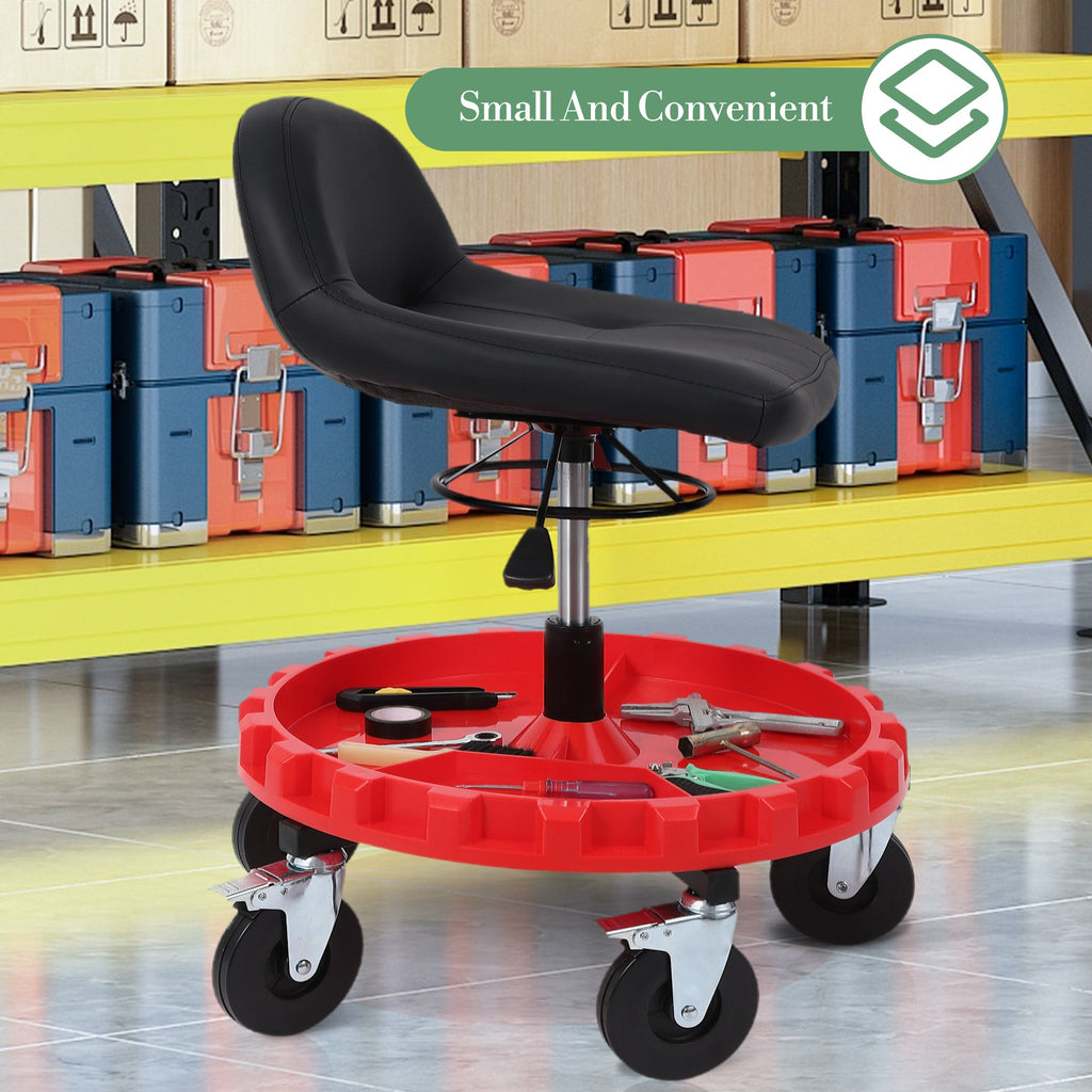 Garvee 300LBS Mobile Rolling Gear Seat With Spinning Gear Tray For Garage And Workshop, Adjustable Height, Black
