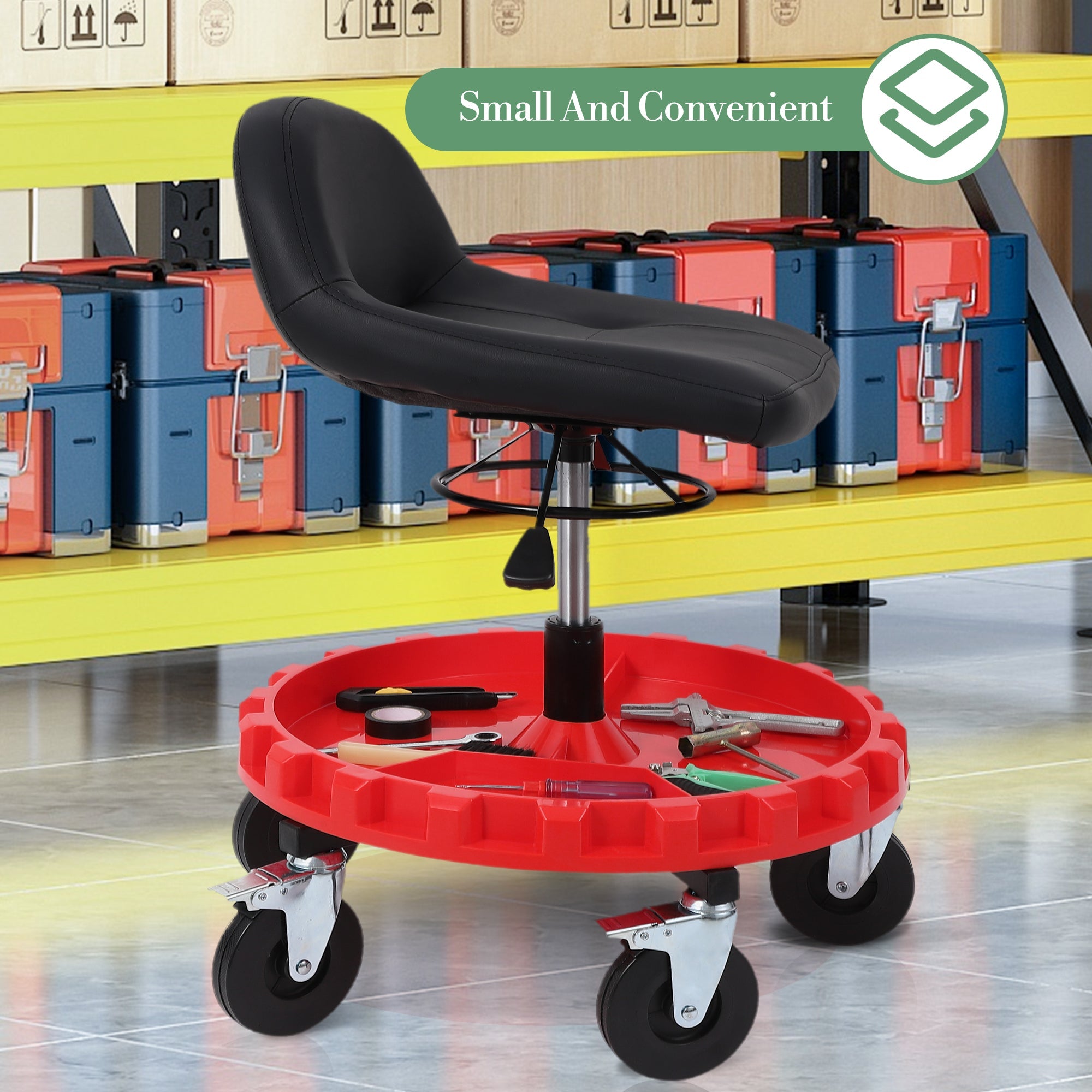Garvee 300LBS Mobile Rolling Gear Seat With Spinning Gear Tray For Garage And Workshop, Adjustable Height, Black