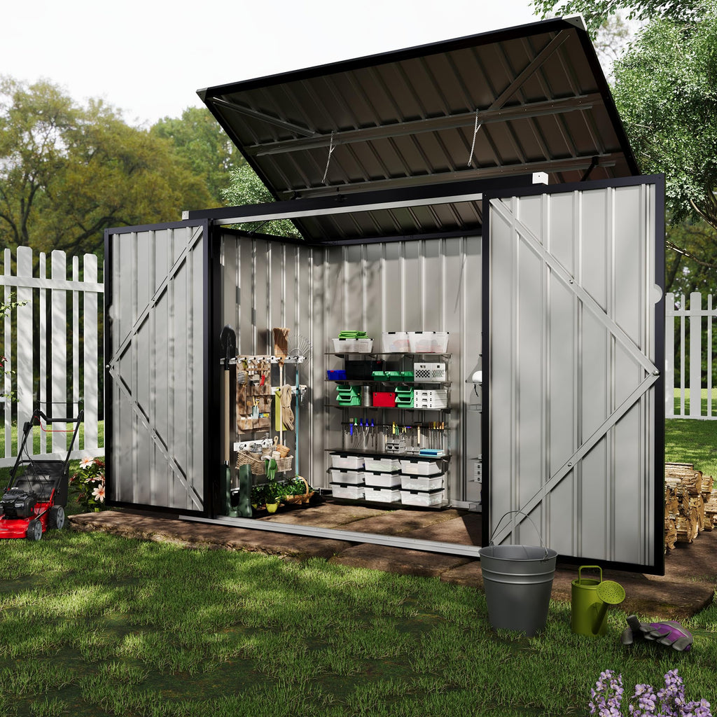 Garvee 3x6ft Metal Outdoor Storage Shed for 2 Trash Cans, Garbage Bin Storage with Chain Lid, Durable Garden, Backyard & Patio Shed