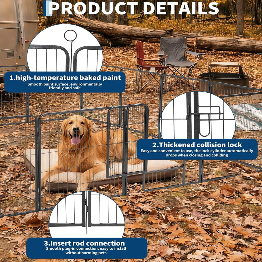 Garvee 40" Outdoor Dog Playpen, 16-Panel Heavy Duty Metal Pet Exercise Pen with Gate, Portable Dog Fence for Yard, Garden, RV Camping & Indoor Use
