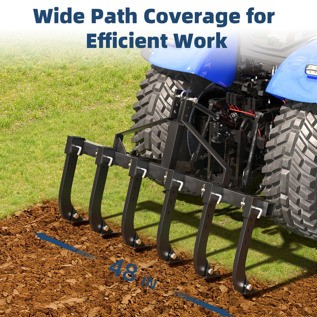 Garvee Plow Scarifier Implement, Removable Tractor Cultivator with 6 Scarifier Shanks, 48 Inches, 3 Point Tiller for CAT-0 & CAT-1 ATV/UTV