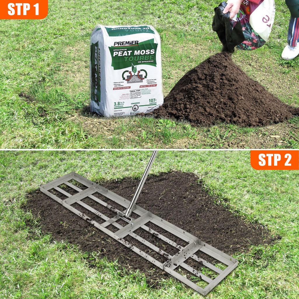 Garvee 48"×10" Heavy-Duty Steel Lawn Leveling Rake with 180° Flexible Rotation - Topdressing Spreader Tool for Backyard, Garden, Golf Course, Farm, and Pasture