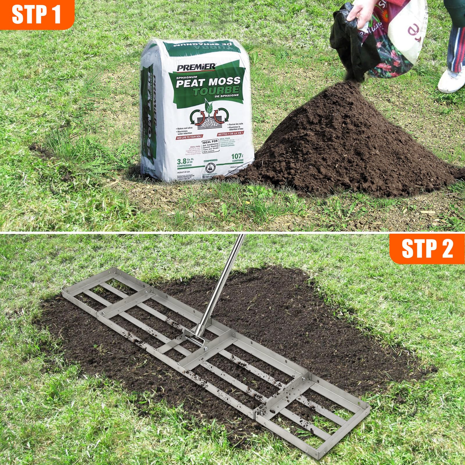 Garvee 48"×10" Heavy-Duty Steel Lawn Leveling Rake with 180° Flexible Rotation - Topdressing Spreader Tool for Backyard, Garden, Golf Course, Farm, and Pasture