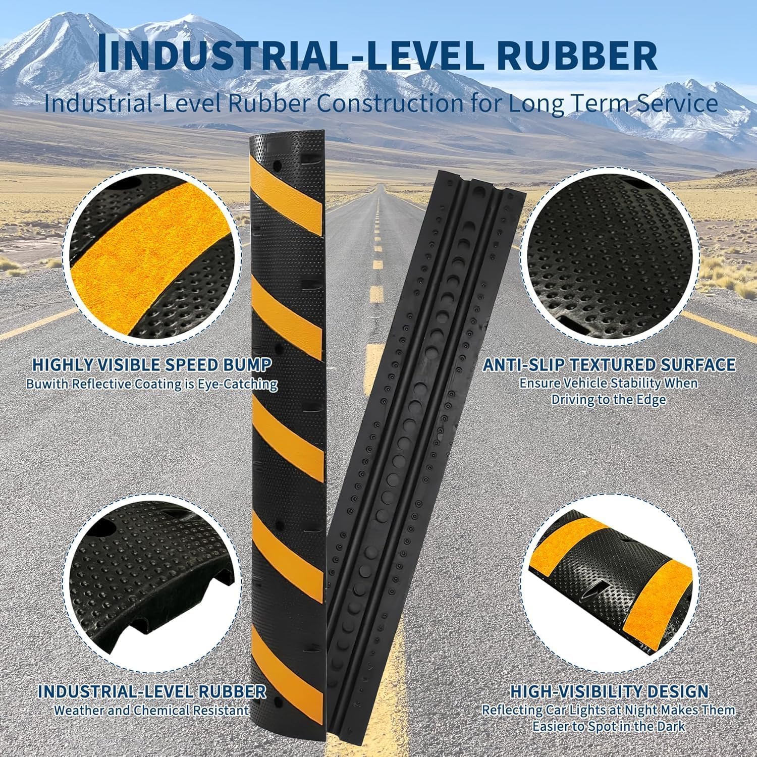 Garvee Rubber Speed Bump 6 Feet Heavy Duty 25000 Lbs Capacity Modular Driveway Asphalt Concrete Gravel Road Black Yellow