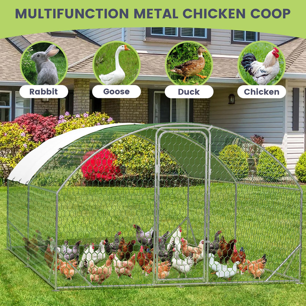 Garvee Large Metal Chicken Coop, Upgrade Tri-Supporting Metal Chicken Run, Large Chicken Pen with Waterproof and Anti-UV Cover, for Duck Rabbit House Outdoor (9.8' W x 13.1' L x 6.5' H)