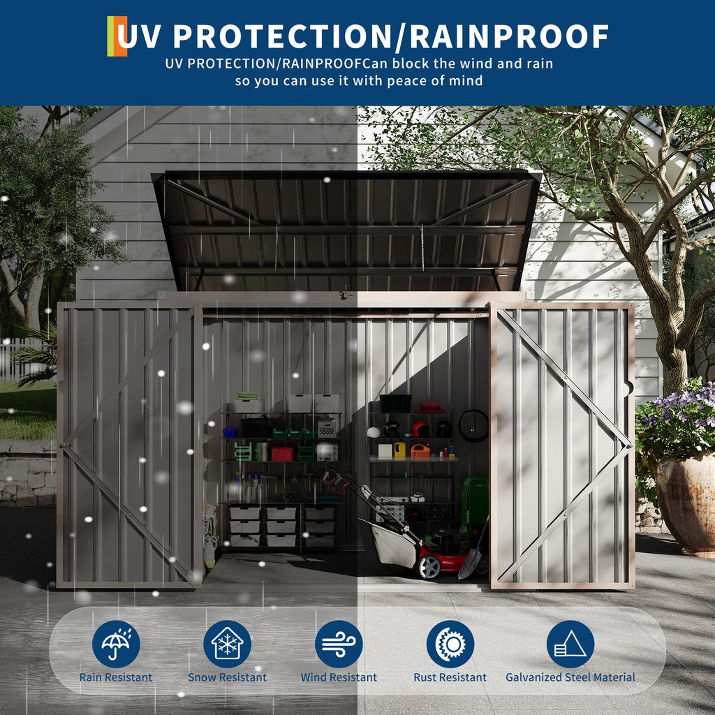Garvee 3x6ft Metal Outdoor Storage Shed for 2 Trash Cans, Garbage Bin Shed with Chain Lid, Durable Garden, Backyard & Patio Storage
