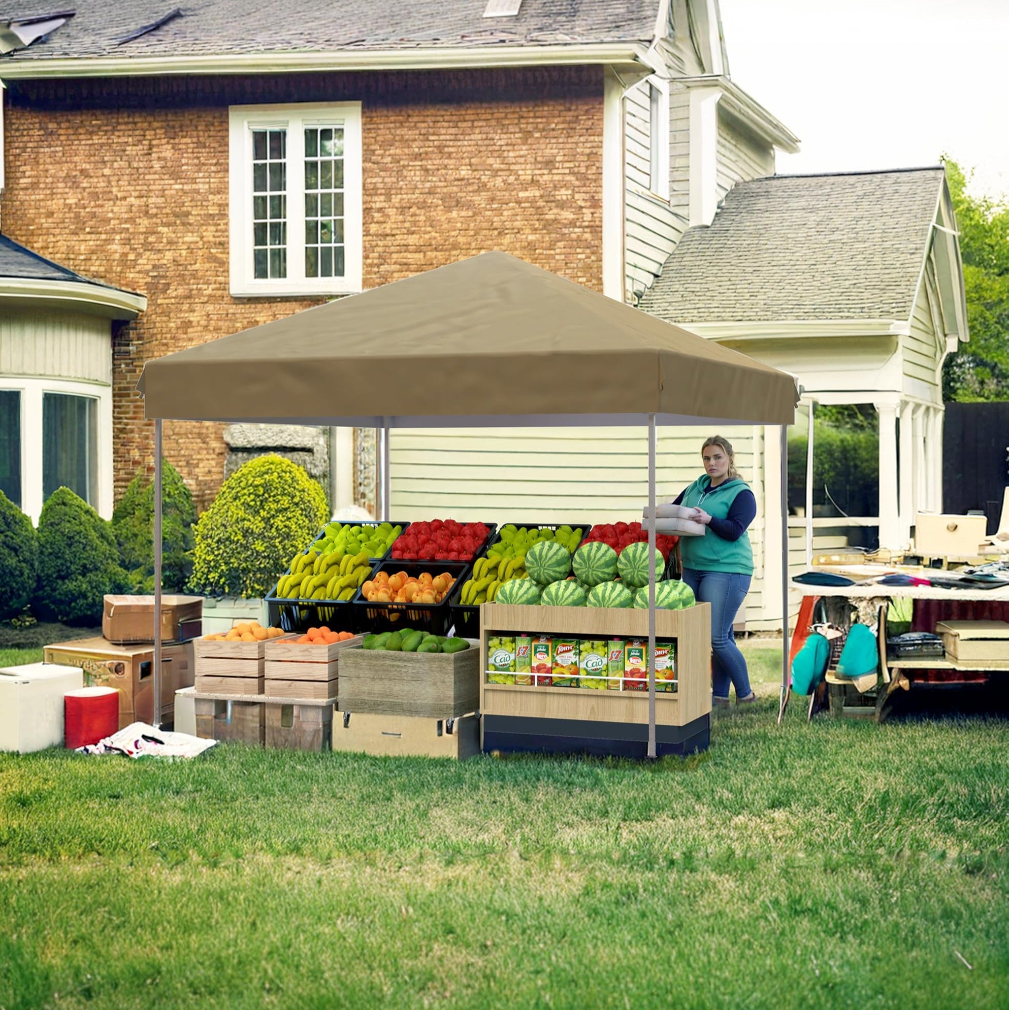 Garvee 10' X 10' Pop Up Canopy, Waterproof & UV Resistant Commercial Instant Craft Fair Canopy Tent Outdoor Events Instant Shelter for Farmer Market, Party, Event, Patio, Khaki
