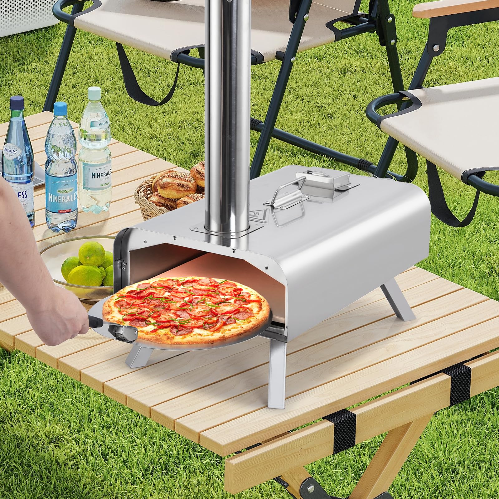 Garvee Outdoor Pizza Oven, 12" Portable Pizza Oven Outdoor, Wood Pellet Pizza Ovens with Pizza Stone, Pizza Peel, Thermometer and Carry Bag, Stainless Steel Pizza Maker Grill for Outside Backyard Camping