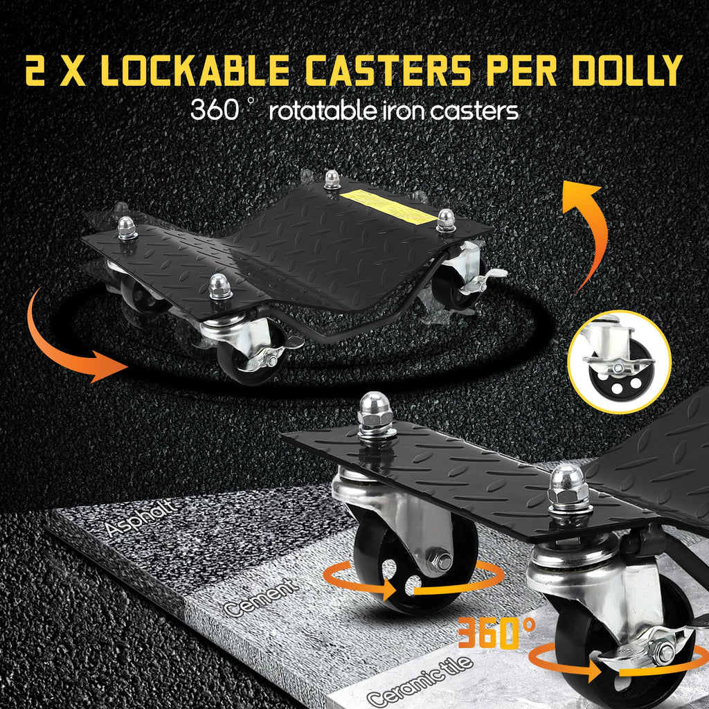 Garvee Car Dolly Set of 2, Heavy Duty Vehicle Dolly with 3 Inch Steel Wheels, 4000 LBS Capacity, Black