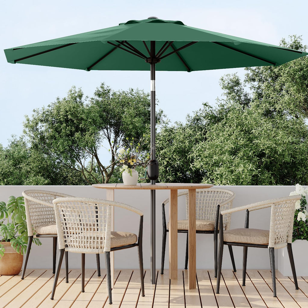 Garvee 9 ft Outdoor Patio Umbrella with 8 Sturdy Ribs, Crank Lift, Push-Button Tilt & UV-Resistant Waterproof Canopy for Pool, Deck, Yard & Garden, Dark Green