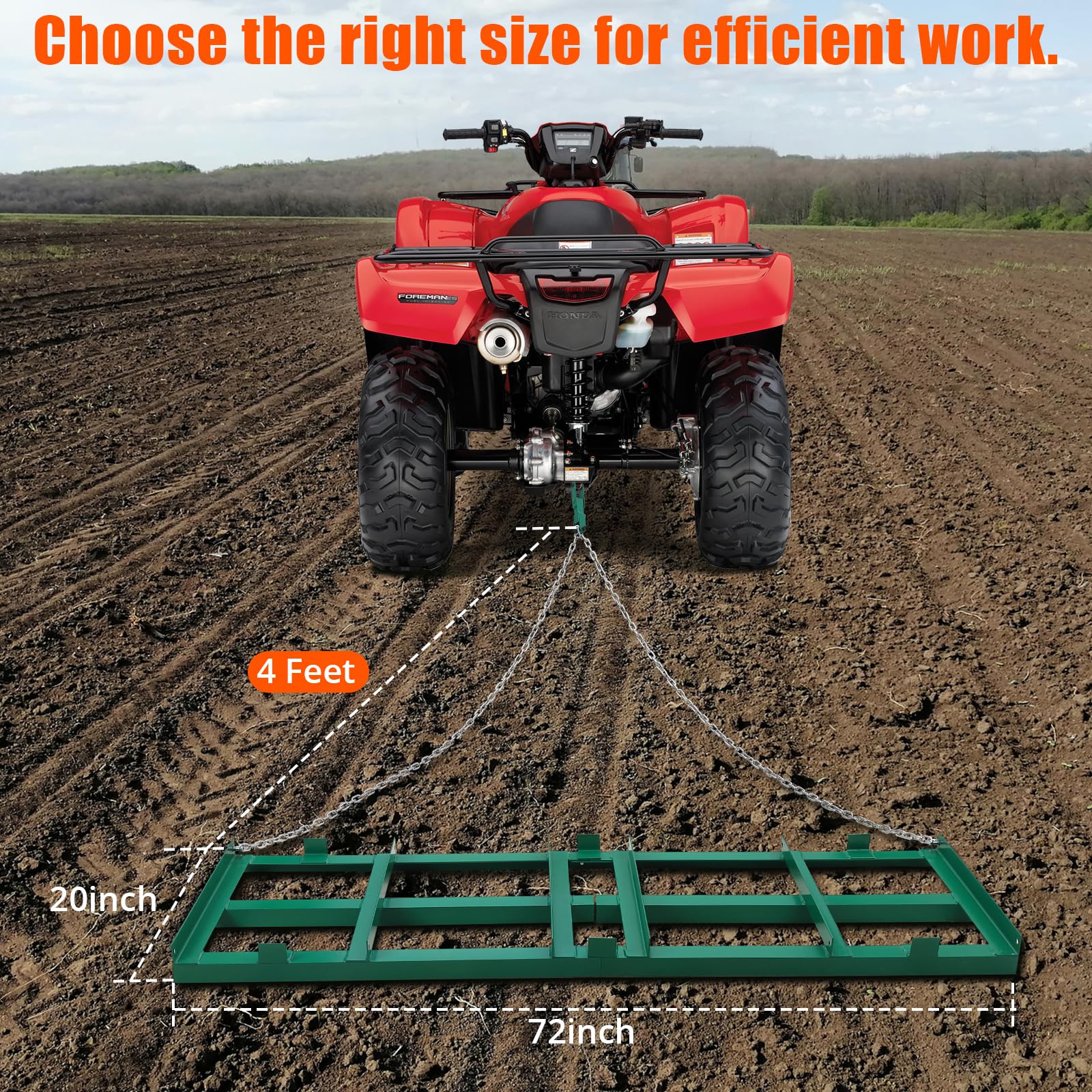 Garvee Driveway Drag Harrow 72" Width, Heavy Duty Steel, Rust-Resistant, Tow Behind, ATV/UTV/Tractor Compatible, Ideal for Leveling Yards and Driveways