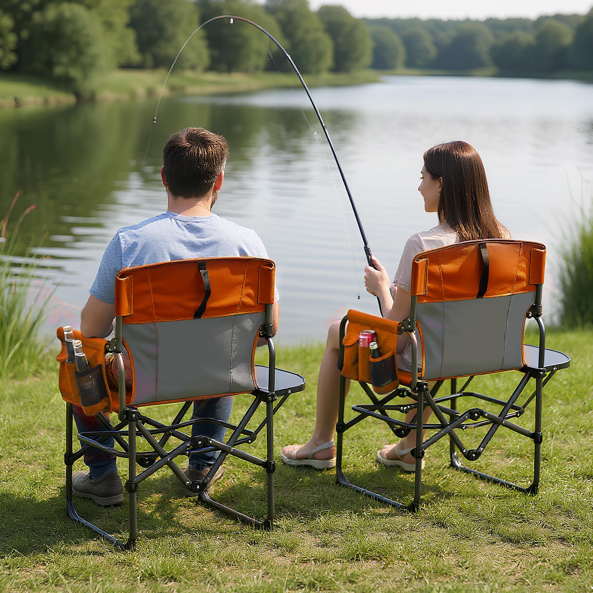 Garvee Oversized Directors Camping Chair Portable Folding Chair with Side Table for Camping Sports Picnic Beach Fishing Orange 400 lbs