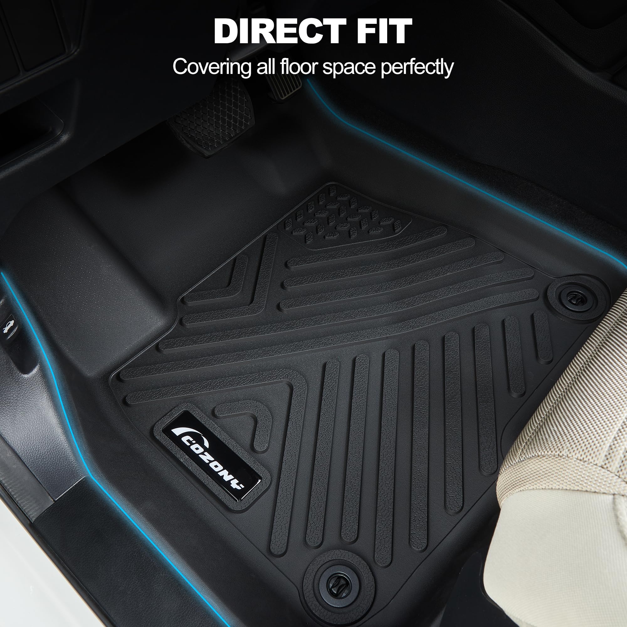 Garvee Floor Mats for 2024-2025 Ford Ranger Anti Skid Heavy Duty Waterproof Floor Liners Black Full Set
