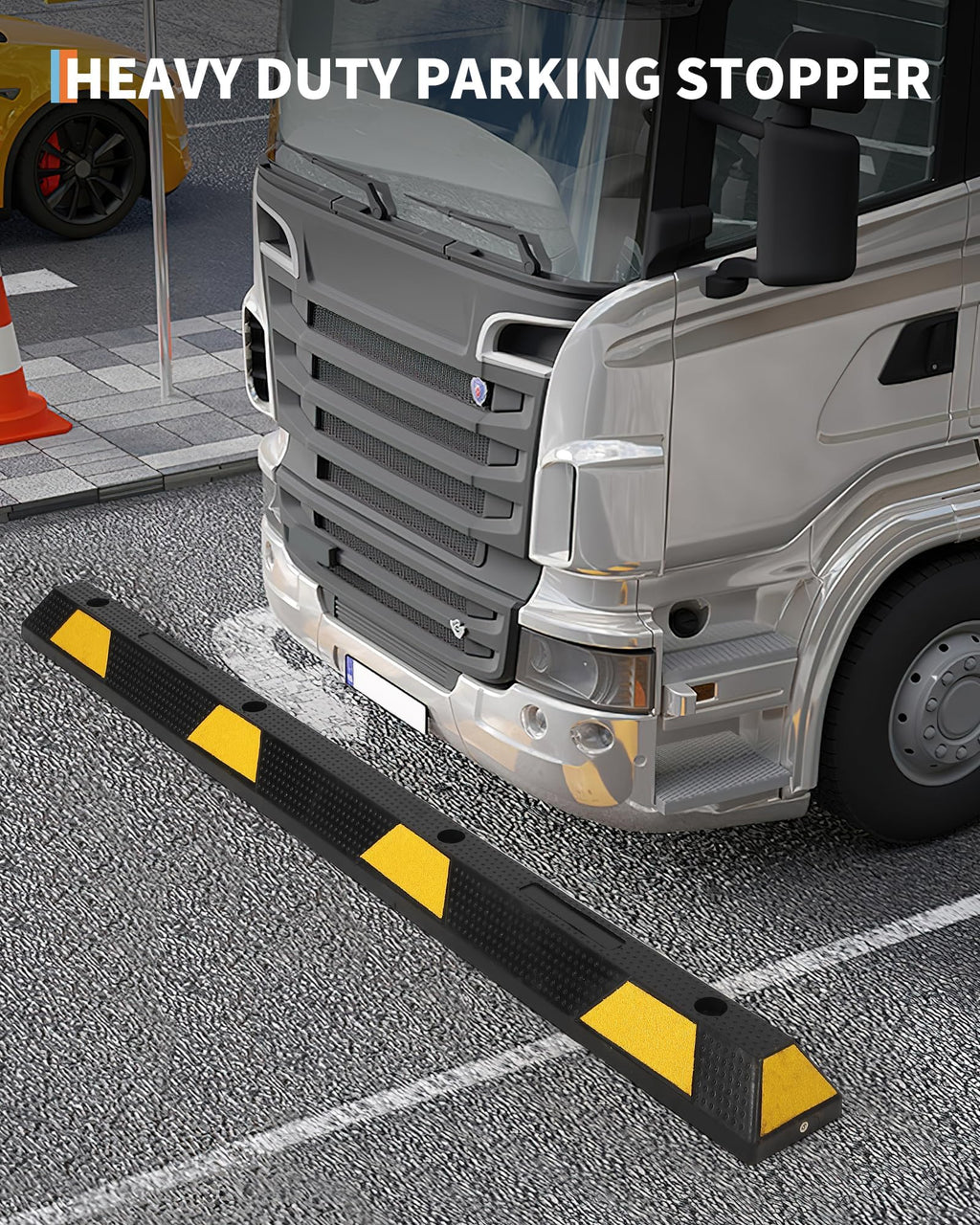 Garvee 72 in Rubber Parking Curb Heavy Duty Reflective Stripes Garage Bumpers 72x6x4 in Black