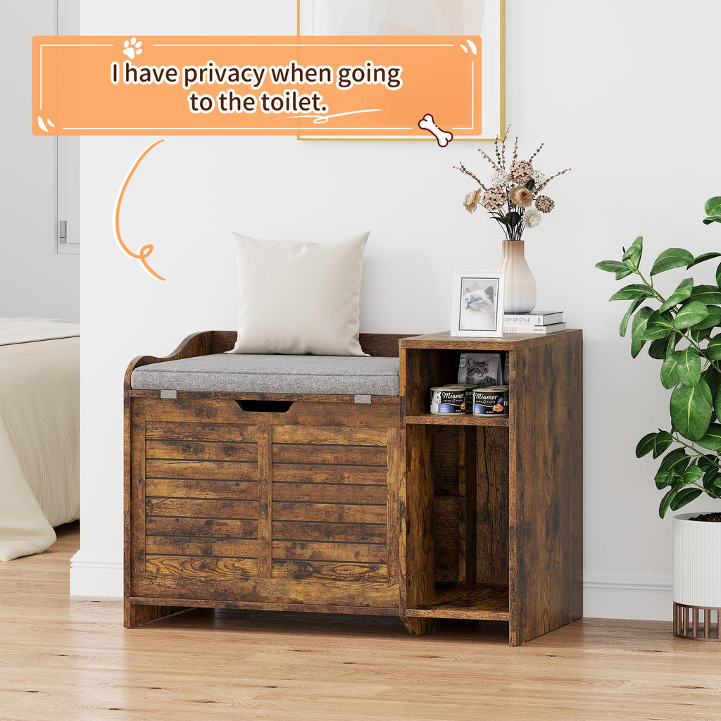 Garvee Cat Litter Box Enclosure with Cushion, Hidden Cat Litter Box Furniture, Cat Litter Box Furniture with Top Opening, Flip Top Litter Box Enclosure, Cat House, Brown