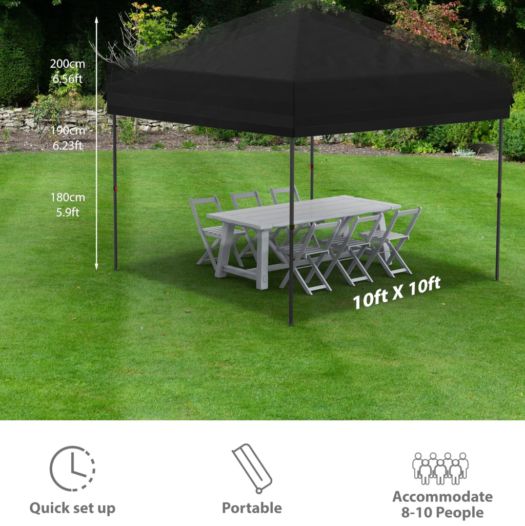 Garvee 10'x10' Pop-Up Canopy Tent - Portable Instant Gazebo with 1 Removable Sidewall, 4 Stakes & Ropes for Outdoor Events, Patio, Party, Camping, Black