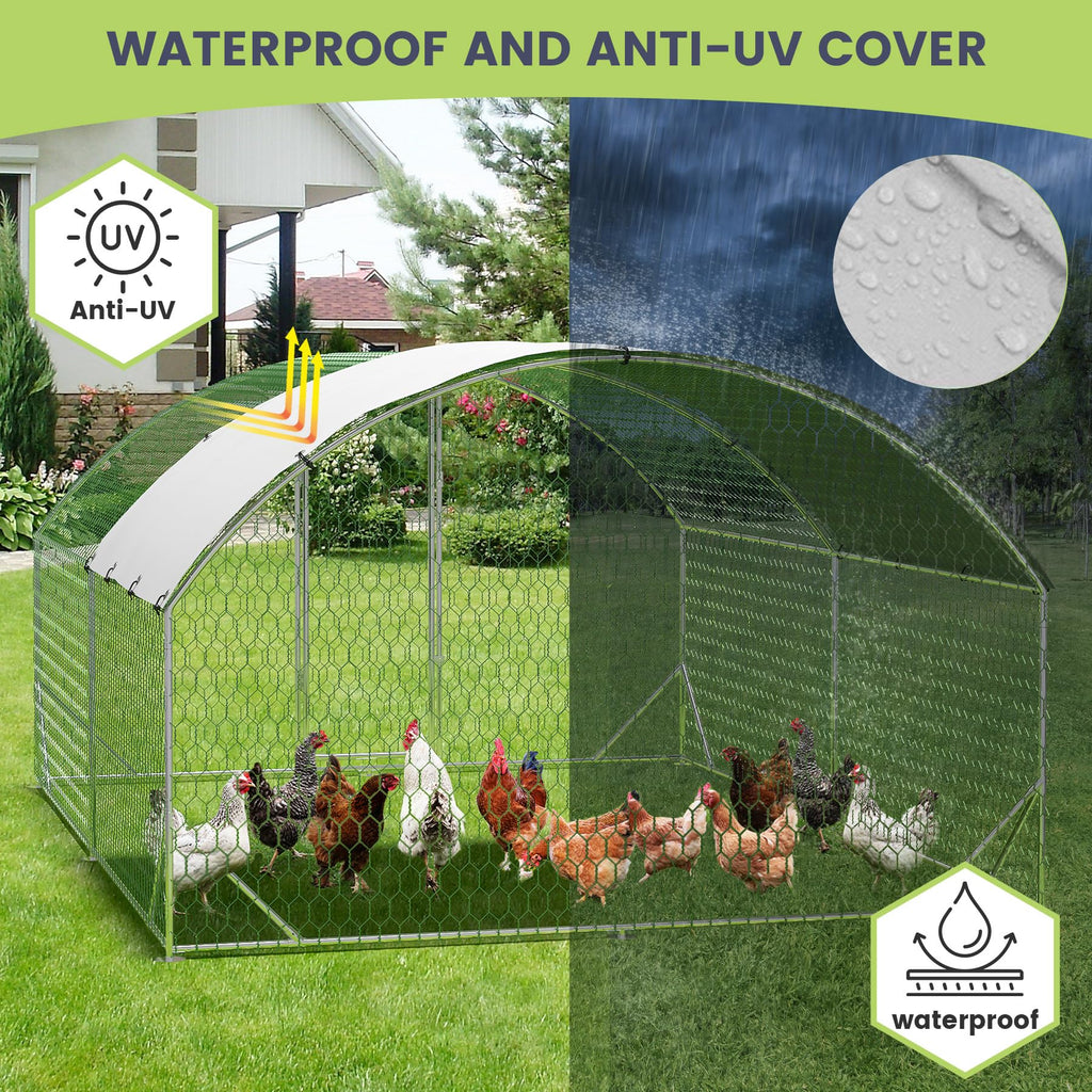 Garvee Large Metal Chicken Coop, Upgrade Tri-Supporting Metal Chicken Run, Large Chicken Pen with Waterproof and Anti-UV Cover, for Duck Rabbit House Outdoor (9.8' W x 13.1' L x 6.5' H)