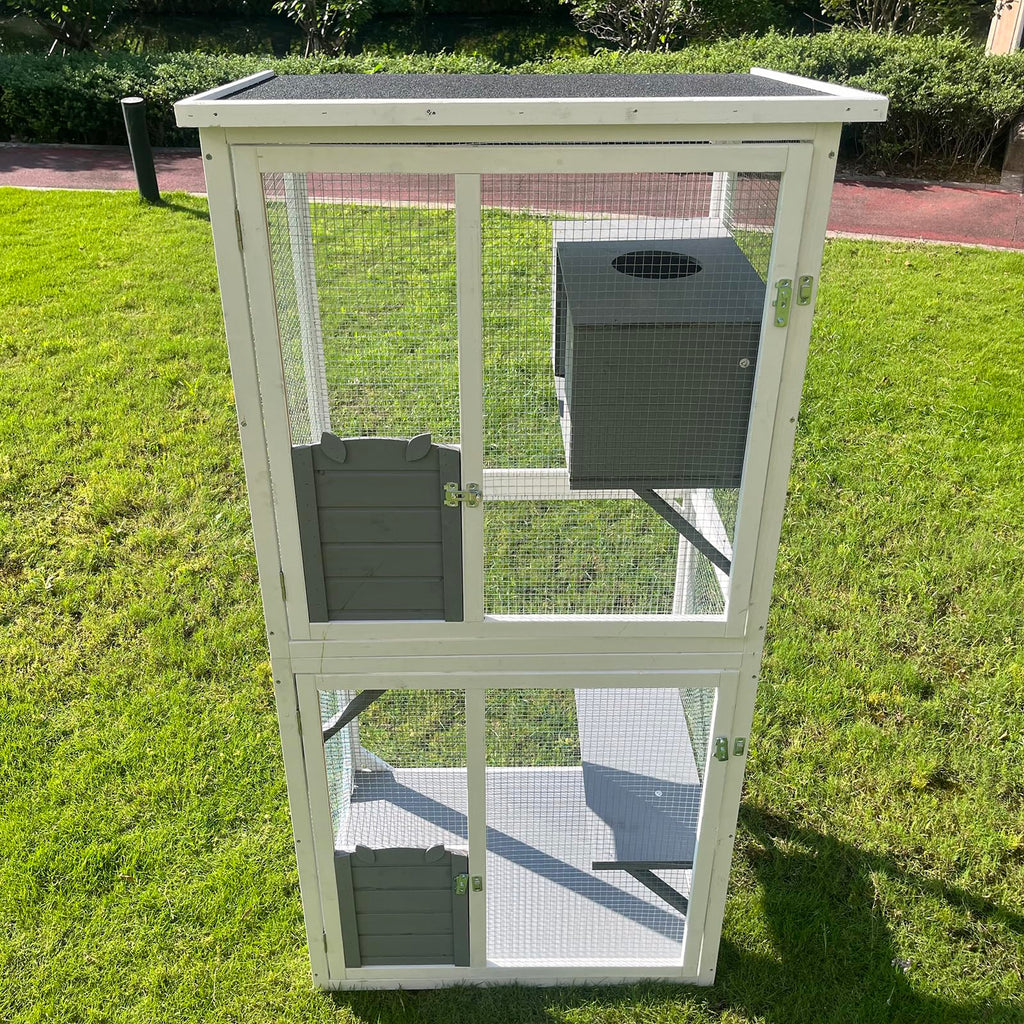 Garvee Large Cat Cage with Elevated Rest Box Metal Cat Playpen for 1-3 Cats 71 Inch Wooden 2 Tiers Natural Color One Size